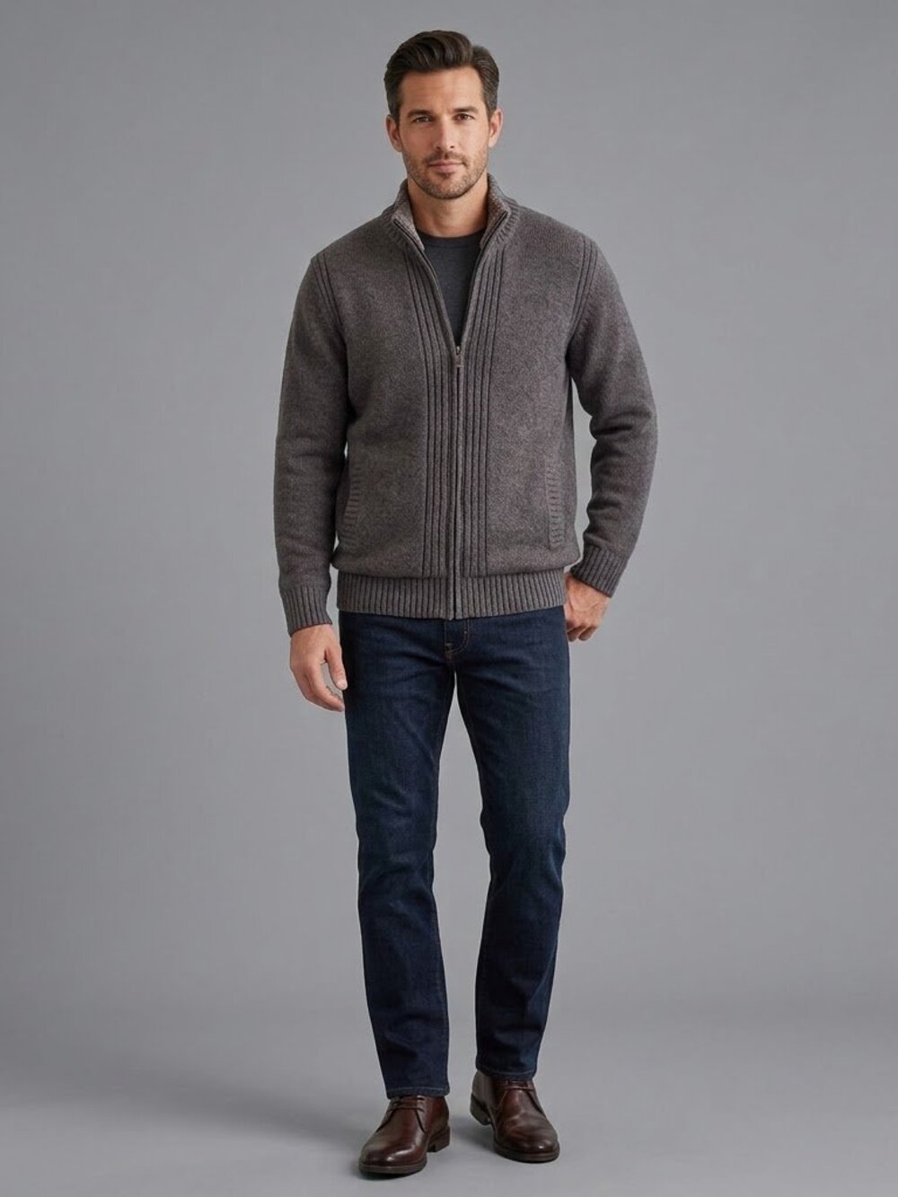 Emanuel Ungaro Fleece-Lined Full-Zip Knit Sweater Jacket
